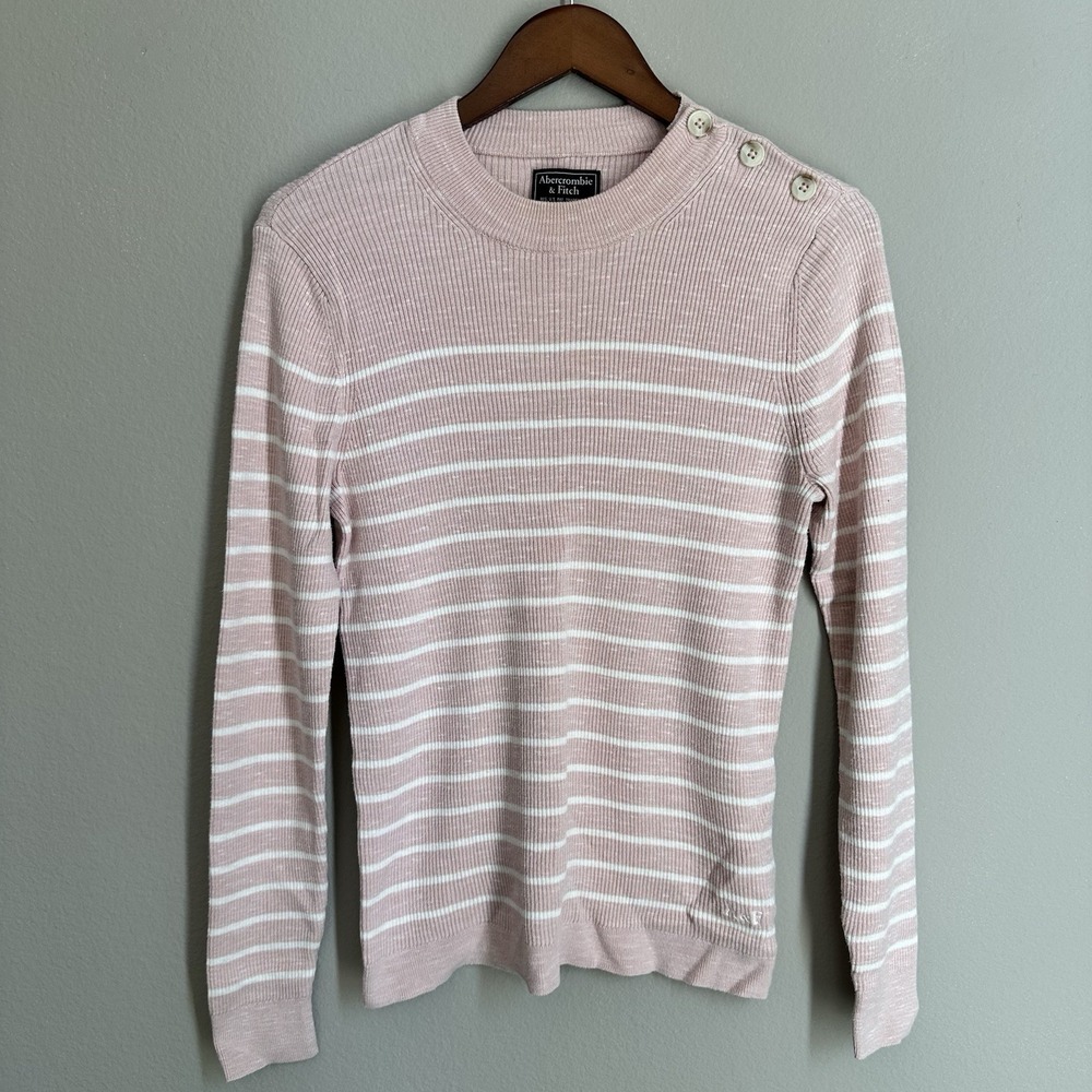Abercrombie & Fitch Pink White Stripe Cotton Sweater Nautical Preppy Coastal XL